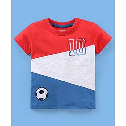 Babyhug Cotton Knit Half Sleeves T-Shirt & Lounge Pants Set Colour Block - Red Blue & White
