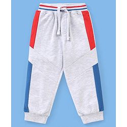 Babyhug Cotton Knit Half Sleeves T-Shirt & Lounge Pants Set Colour Block - Red Blue & White