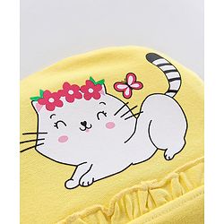 Babyhug Cotton Elastane Cap Kitty Print - Yellow