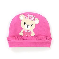 Babyhug Cotton Cap Teddy Print with Frill Detailing - Pink