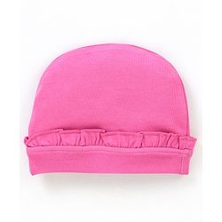Babyhug Cotton Cap Teddy Print with Frill Detailing - Pink