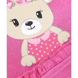 Babyhug Cotton Cap Teddy Print with Frill Detailing - Pink