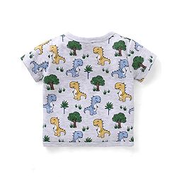 Babyhug 100% Cotton Front Open Dino Print Vests Pack of 3 - White Blue & Yellow