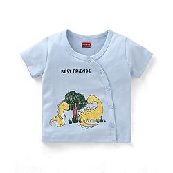 Babyhug 100% Cotton Front Open Dino Print Vests Pack of 3 - White Blue & Yellow