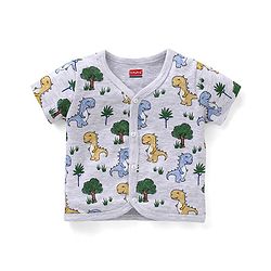 Babyhug 100% Cotton Front Open Dino Print Vests Pack of 3 - White Blue & Yellow