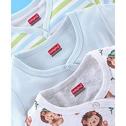 Babyhug 100% Cotton Knit Half Sleeves Front Open Jhablas Stripes & Lion Print Pack of 3 - Multicolour