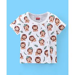 Babyhug 100% Cotton Knit Half Sleeves Front Open Jhablas Stripes & Lion Print Pack of 3 - Multicolour