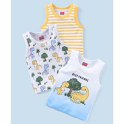 Babyhug 100% Cotton Sleeveless Sando Pack of 3 - Yellow & Blue