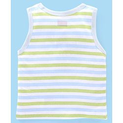 Babyhug 100% Cotton Sandos Stripes & Lion Print Pack of 3 - Blue Grey & Green