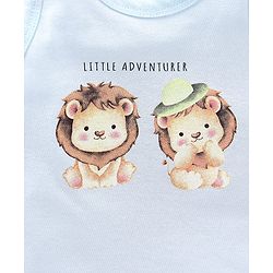 Babyhug 100% Cotton Sandos Stripes & Lion Print Pack of 3 - Blue Grey & Green