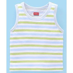Babyhug 100% Cotton Sandos Stripes & Lion Print Pack of 3 - Blue Grey & Green