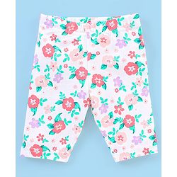 Babyhug Cotton Lycra Three Fourth Length Leggings Polka Dots & Floral Print Pack of 3- Pink & Blue