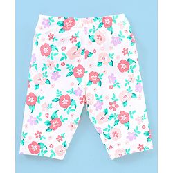 Babyhug Cotton Lycra Three Fourth Length Leggings Polka Dots & Floral Print Pack of 3- Pink & Blue