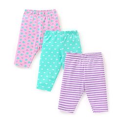 Babyhug Cotton Three Fourth Length Leggings Stripes & Heart Print Pack of 3- Pink & Blue