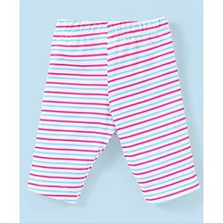 Babyhug Cotton Lycra Three Fourth Length Leggings Stripes & Heart Print Pack of 3- Pink & Blue