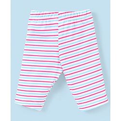 Babyhug Cotton Lycra Three Fourth Length Leggings Stripes & Heart Print Pack of 3- Pink & Blue