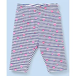 Babyhug Three Fourth Length Lycra Leggings Heart Print Pack of 3 - Pink & Blue