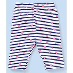 Babyhug Three Fourth Length Lycra Leggings Heart Print Pack of 3 - Pink & Blue