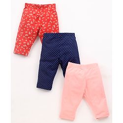 Babyhug Three Fourth Leggings Floral Print Pack of 3 - Pink & Blue