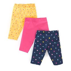Babyhug Cotton Lycra Three Fourth Leggings Dot & Star Print Pack of 3 - Multicolor