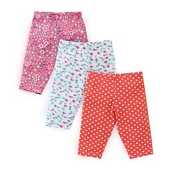 Babyhug Cotton Lycra Three Fourth Leggings Dot & Star Print Pack of 3 - Red  Pink & Light Green