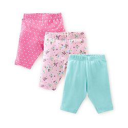 Babyhug Cotton Knit Three Fourth Leggings Polka Dots & Floral Print Pack of 3 - Pink & Sky Blue