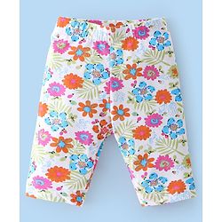 Babyhug Cotton Lycra Three Fourth Length Leggings Floral Print Pack Of 3- Red White & Pink