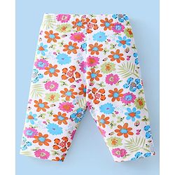 Babyhug Cotton Lycra Three Fourth Length Leggings Floral Print Pack Of 3- Red White & Pink