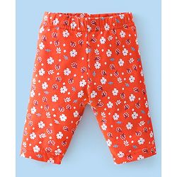 Babyhug Cotton Lycra Three Fourth Length Leggings Floral Print Pack Of 3- Red White & Pink