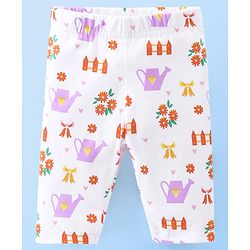 Babyhug Cotton Three Fourth Lycra Leggings Dot & Floral Print Pack Of 3- Pink White & Purple