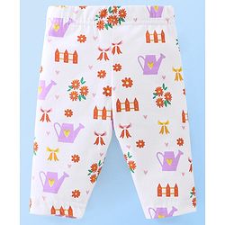 Babyhug Cotton Three Fourth Lycra Leggings Dot & Floral Print Pack Of 3- Pink White & Purple