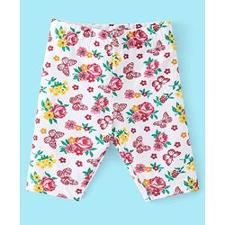 Babyhug Cotton Three Fourth Lycra Leggings Striped & Floral Print Pack Of 3- Yellow White & Pink
