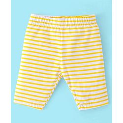 Babyhug Cotton Three Fourth Lycra Leggings Striped & Floral Print Pack Of 3- Yellow White & Pink