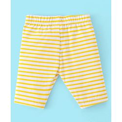 Babyhug Cotton Three Fourth Lycra Leggings Striped & Floral Print Pack Of 3- Yellow White & Pink