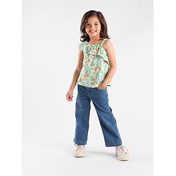 Babyhug 100% Cotton Knit Sleeveless Top with Ruffle Detailing & Fruity Print - Green