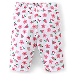 Babyhug Cotton Lycra Knit Capri Length Leggings Floral & Polka Dots Print Pack of 3 - Pink White & Turquoise