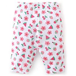 Babyhug Cotton Lycra Knit Capri Length Leggings Floral & Polka Dots Print Pack of 3 - Pink White & Turquoise