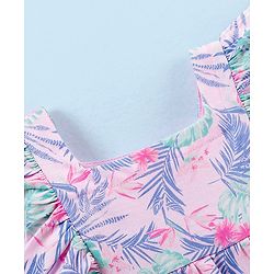 Babyhug 100% Cotton Knit Half Sleeves Tee with Frill Detailing Floral Print - Light Pink