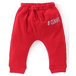 Babyhug Cotton Full Length Diaper Pants Stripes &  Text Print Pack Of 3- Red & Blue
