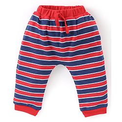 Babyhug Cotton Full Length Diaper Pants Stripes &  Text Print Pack Of 3- Red & Blue