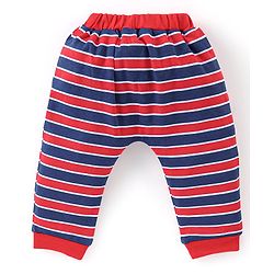 Babyhug Cotton Full Length Diaper Pants Stripes &  Text Print Pack Of 3- Red & Blue