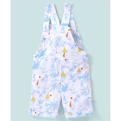 Babyhug 100% Cotton Dungaree & Half Sleeves T-Shirt with Palms Trees & Boat Print - Orange & White