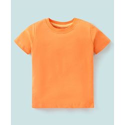 Babyhug 100% Cotton Dungaree & Half Sleeves T-Shirt with Palms Trees & Boat Print - Orange & White