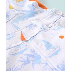 Babyhug 100% Cotton Dungaree & Half Sleeves T-Shirt with Palms Trees & Boat Print - Orange & White