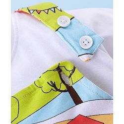 Babyhug 100% Cotton Knit Half Sleeves T-Shirt & Dungaree Set Tent Print - White & Green