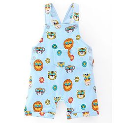Babyhug 100% Cotton Half Sleeves Tee & Dungaree Set Lion & Text Print- Yellow & Blue