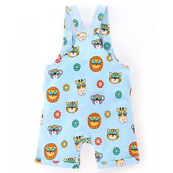 Babyhug 100% Cotton Half Sleeves Tee & Dungaree Set Lion & Text Print- Yellow & Blue