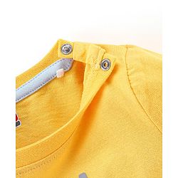 Babyhug 100% Cotton Half Sleeves Tee & Dungaree Set Lion & Text Print- Yellow & Blue