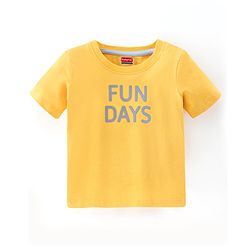 Babyhug 100% Cotton Half Sleeves Tee & Dungaree Set Lion & Text Print- Yellow & Blue