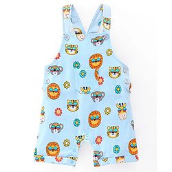 Babyhug 100% Cotton Half Sleeves Tee & Dungaree Set Lion & Text Print- Yellow & Blue